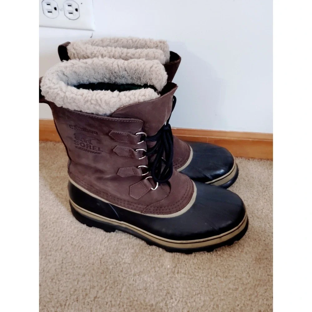 Sorel CARIBOU Men 11 Fleece Lined Waterproof Hiking Brown Leather Snow Barn Boot